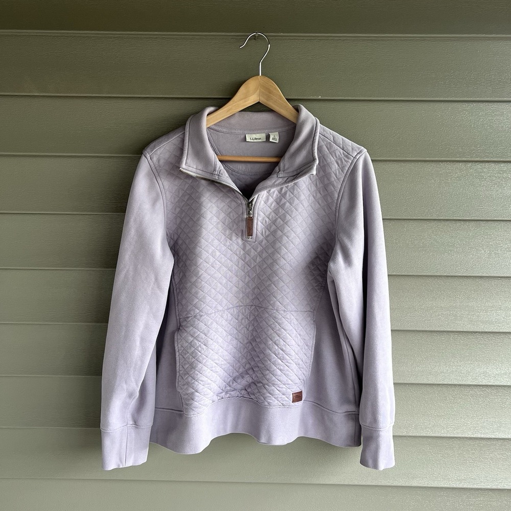 LL Bean Womens Quilted Quarter Zip Pullover in Gray Lavender Size Medium